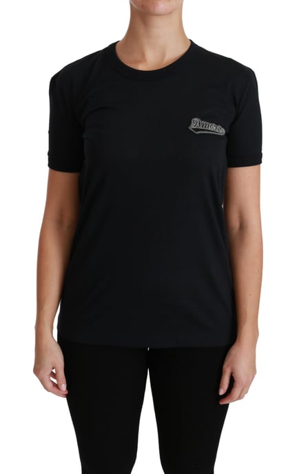 Dolce & Gabbana Women's Blue Amore Patch Crewneck Cotton Top T-shirt - Image 2