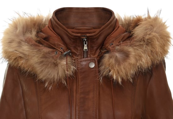 Warm women's leather parka jacket with hood - Northwich