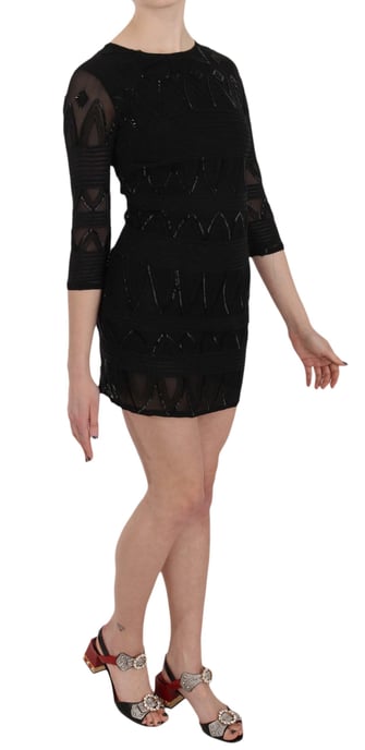 John Richmond Black Silk Sequined Mini Shift Gown - Image 5