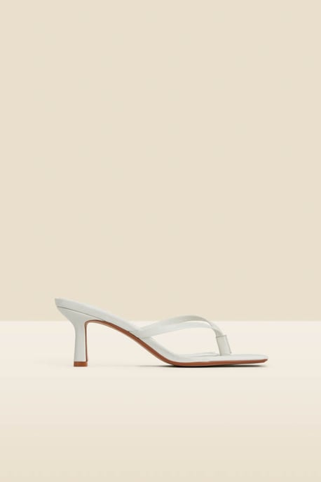 White Mid Heel Flip Flop Sandals