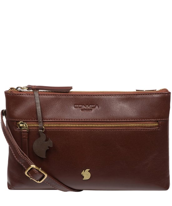 'Minnow' Conker Brown Leather Cross Body Clutch Bag
