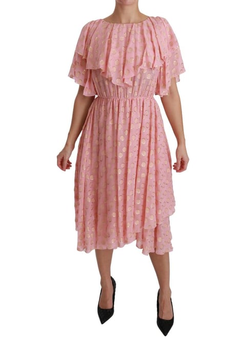 Dolce & Gabbana Kvinnors Silkesklänning i Rosa Prickar med Fickor, Plisserad A-linje Midi Klänning - Image 1