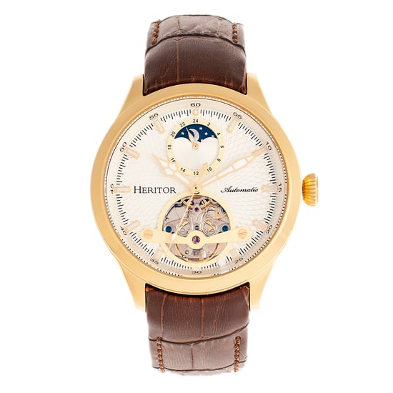 Heritor Automatic Gregory Semi-Skeleton Leather-Band Watch - Image 1
