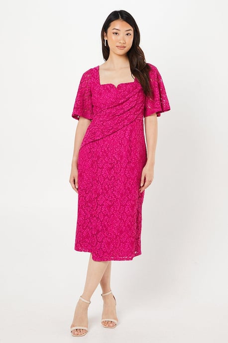 Lace Wrap Waist Flutter Sleeve Midi Dress - Image 1