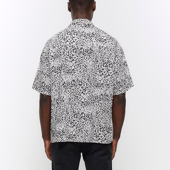 River Island Mens Shirt Grey Boxy Fit Leopard Print