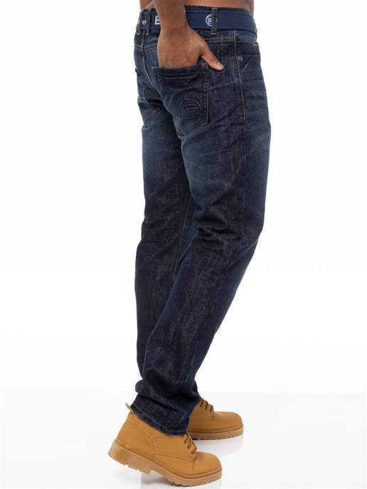 Enzo | Mens Denim Straight Fit Jeans - Dark Blue - Image 3