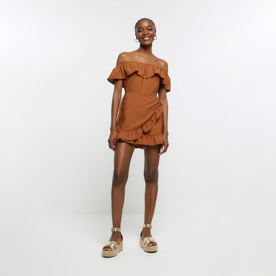 River Island Womens Playsuit Rust Bardot Frill