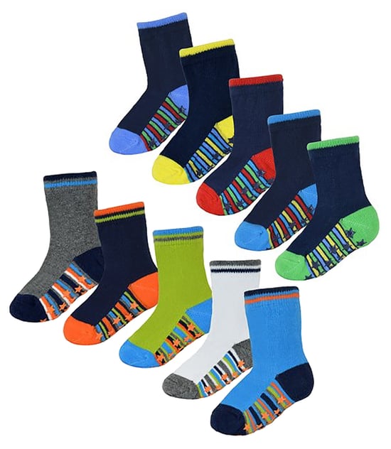 Halkfria pojksockor för barn | 10 par | Sock Snob | Mjuka bomullsstrumpor med stjärngrepp - Style 1 - Image 1