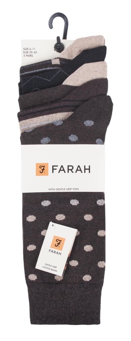 Farah - 5 Pack Mens Thin Breathable Classic Polka Dot Patterned Soft Top Cotton Dress Socks - FCS273BRNGRY (Polka Dot) - Image 2