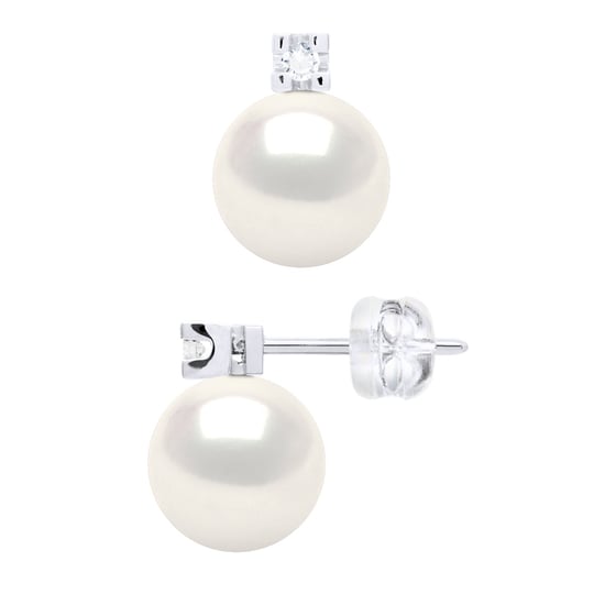 Oorbellen Prestige - Diamanten 0,04 Ct - Kwaliteit HSI - Wit Goud 375 en Echte Zoetwaterparels Rond 8-9 mm - Image 1