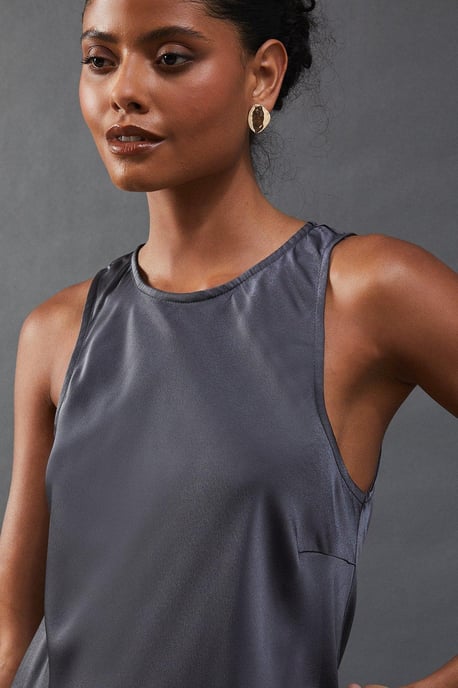 Satin Racer Neck Bias Midi Slip Dress