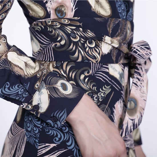 Boheemse stijl lange jurk met ruches en veren print - Image 3