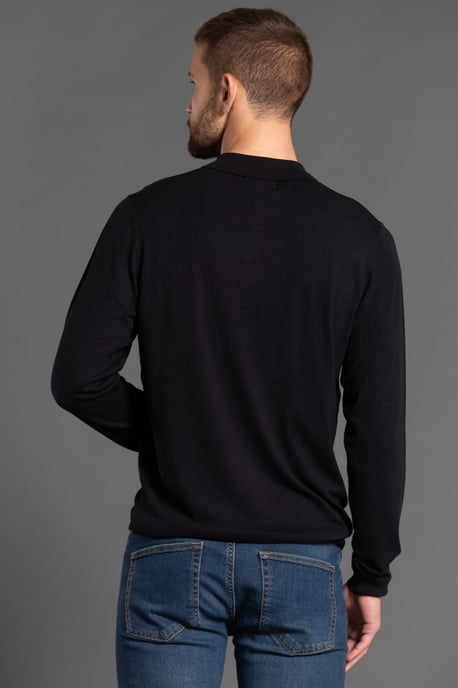 Black Knitted Long Sleeve Polo