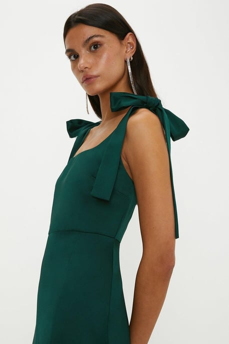 Satin Tie Shoulder Midi Bridesmaids Dress - Image 2