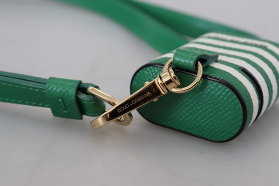 Dolce & Gabbana Green Leather Strap Gold Metal Logo Airpods Women's Case