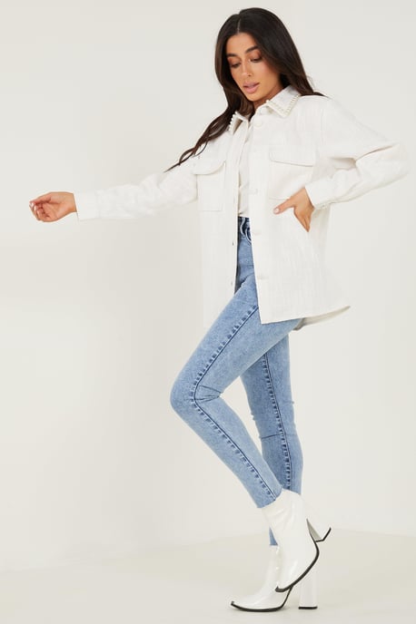 Petite Cream Tweed Shacket