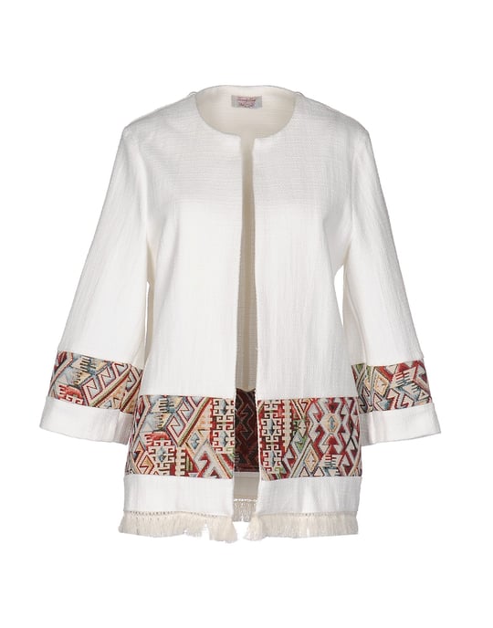 Twenty Easy By Kaos White Cotton Tweed Fringed Jacket