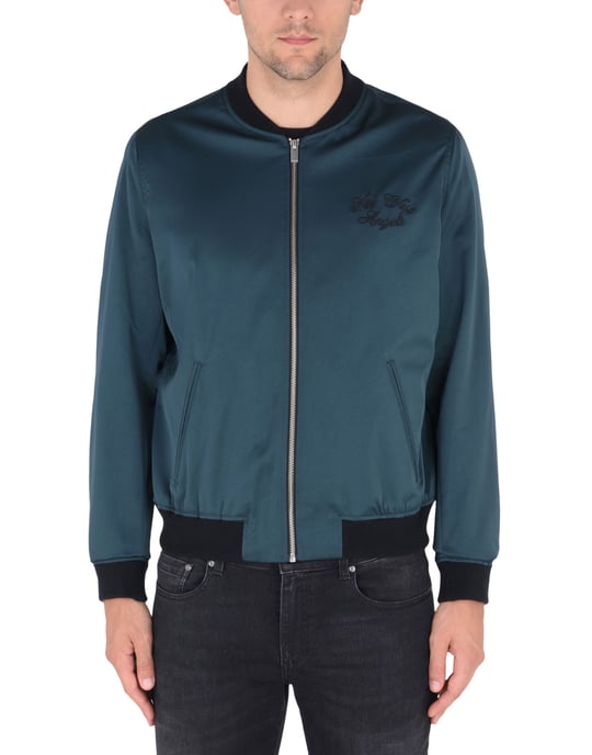 The Kooples Deep Jade Satin Bomber Jacket With Embroidered Detailing