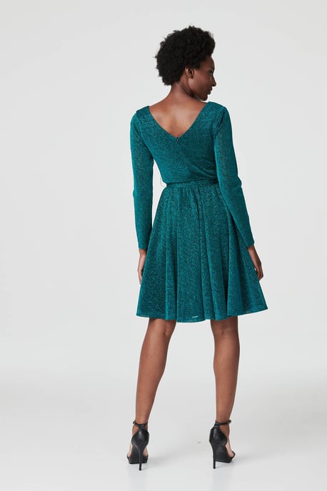 Lurex Wrap Front Fit & Flare Dress