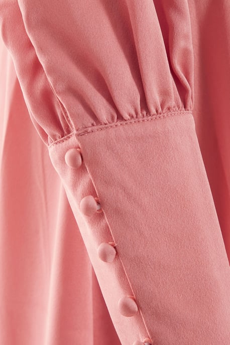 Pink Satin Long Sleeve Wrap Midi Dress