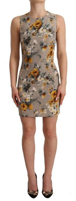 Dolce & Gabbana Kvinno Grå Silkes Stretch Blommig Klänning Mini - Image 1
