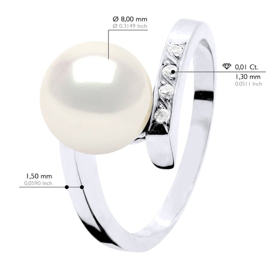 Ring Sieraden Diamant 0,04 Ct - Kwaliteit Hsi Wit Goud - Echte Geëxtraheerde Zoetwaterparel Rond 8-9 mm - Image 2