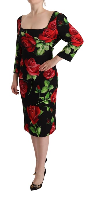 Dolce & Gabbana Kvinno svart röd rosor sheath stretch sidenklänning - Image 2