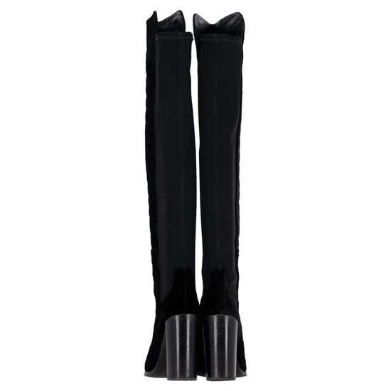 Stuart Weitzman Crocodile-Embossed Knee-High Heeled Boots in Black Velvet - Image 4