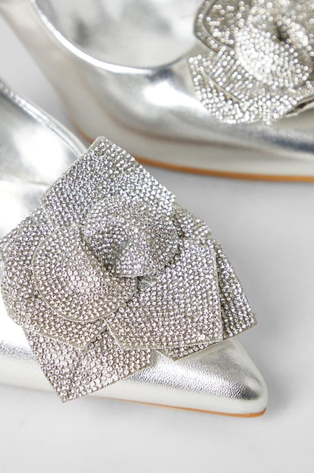 Stella Diamante Corsage Slingback High Stiletto Pointed Court Shoes