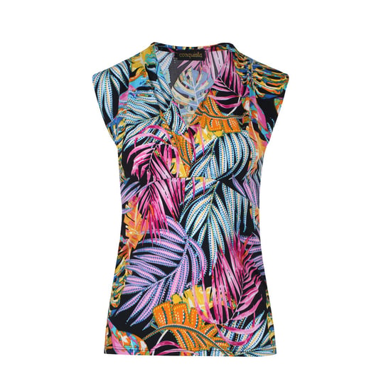 Fuchsia Summer V Neck top in Print Stretch Jersey Fabric