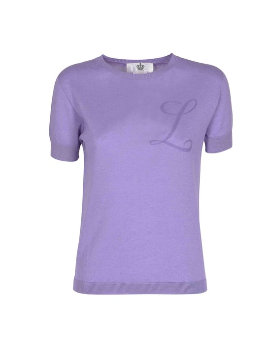 Crown Of Edinburgh Cashmere Short Sleeve Art 003 Lilac Letter L
