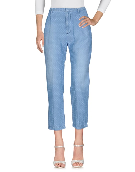 Cycle Blue Linen High Waisted Polka Dot Jeans