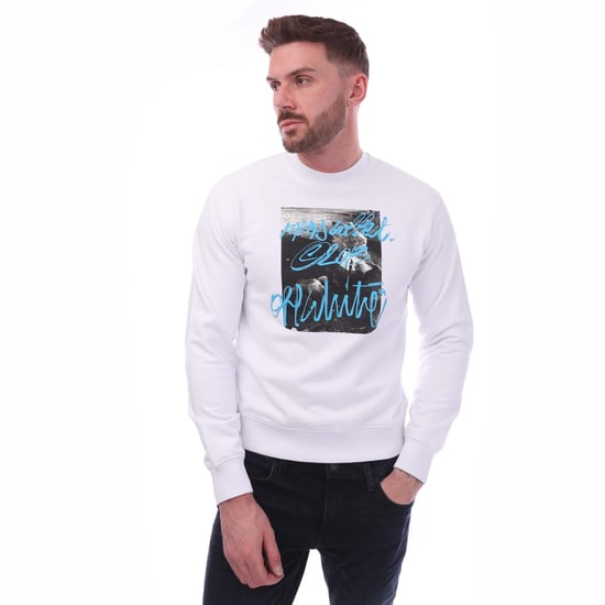 Men's Off White Rocks Type Slim Crewneck Sweatshirt in White Black - Image 4
