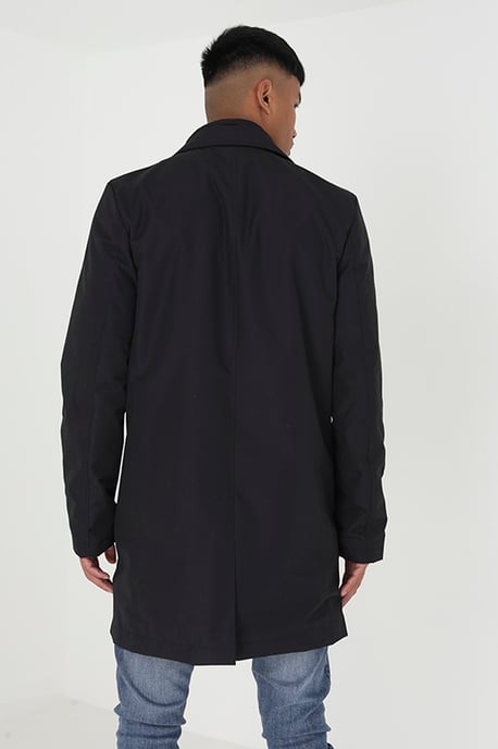 Black 'Umpire' Single Breasted Mac With Mock Layer