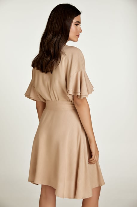 Beige Dress with Ruffle Sleeves
