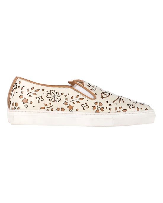 Charlotte Olympia Cool Cats Laser-cut Slip-On Sneakers in Cream Leather - Image 1