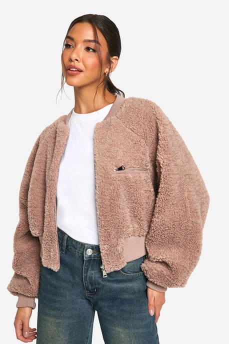 Rib Teddy Bomber Jacket - Image 1