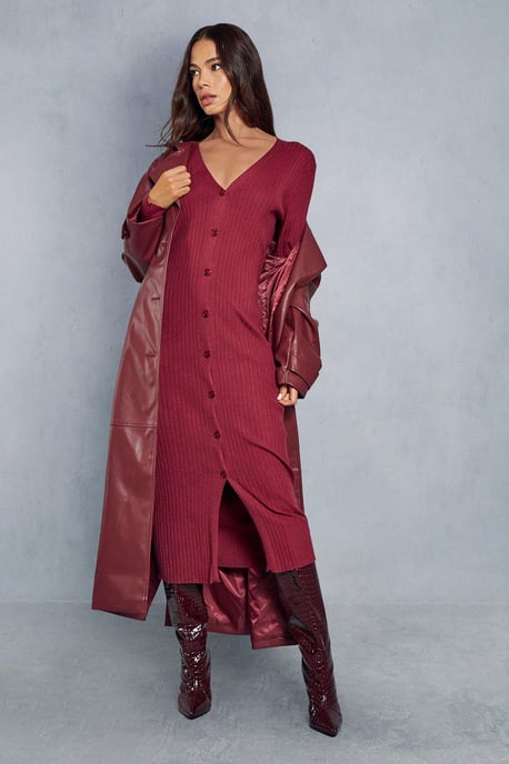 Rib Knit Button Down Midi Dress