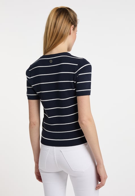 Dreimaster Short sleeve pullover women marine wool white - Image 3