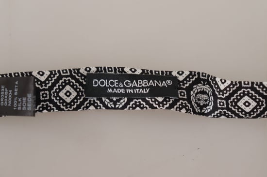 Dolce & Gabbana Black white 100% Silk Adjustable Neck Papillon Men's Tie - Image 4