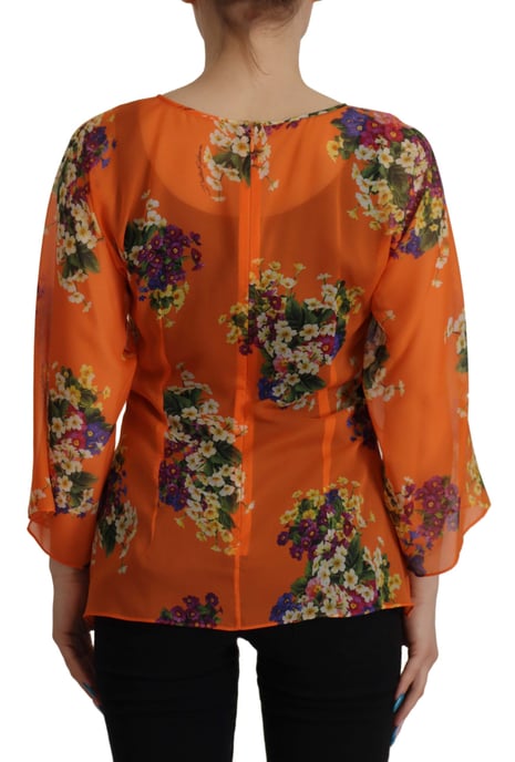Dolce & Gabbana Orange Floral Print Long Sleeve Women's Blouse - Image 2
