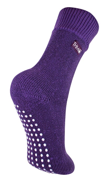 Kids Indoor Slipper Socks with Grippers | THMO | Thick & Warm Comfort Loose Top Non Slip Thermal Socks - Purple - Image 1