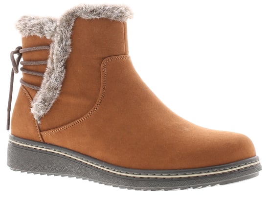 Womens Ankle Boots Fuax Fur Trim Mollie Zip Fastening tan