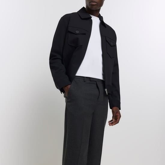 River Island Mens Smart Trousers Grey Tapered Fit Flannel