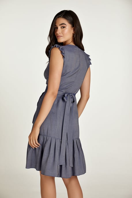 Blauwe Denim stijl wikkeljurk - Image 5