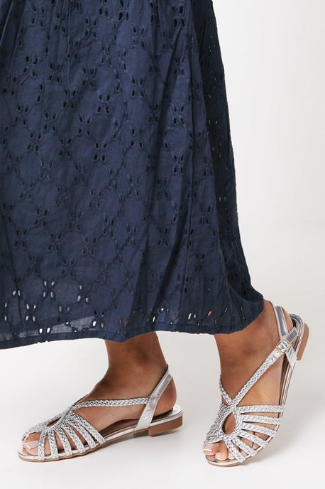 Bronte Plaited Slingback Peeptoe Flat Sandals - Image 1