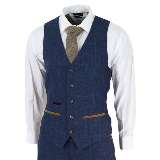 Mens Blue Tweed Check 3-Piece Suit - Image 5