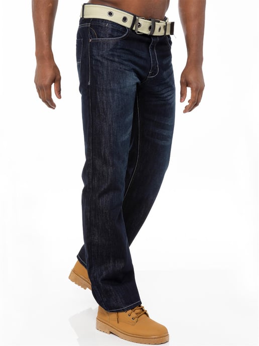 Enzo | Men's Regular Fit Denim Jeans With Belt - Dark Blue - Image 2