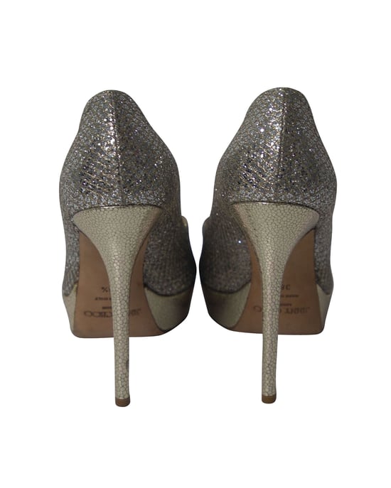 Jimmy Choo Dahlia Platform Peep Toe Pumps in Silver Glitter - Image 4
