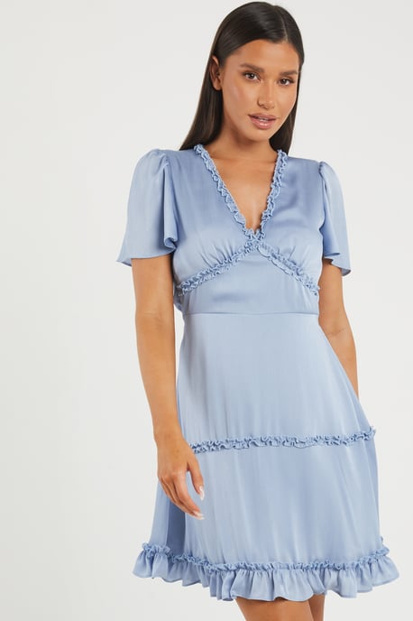 Blue Satin Smock Mini Dress